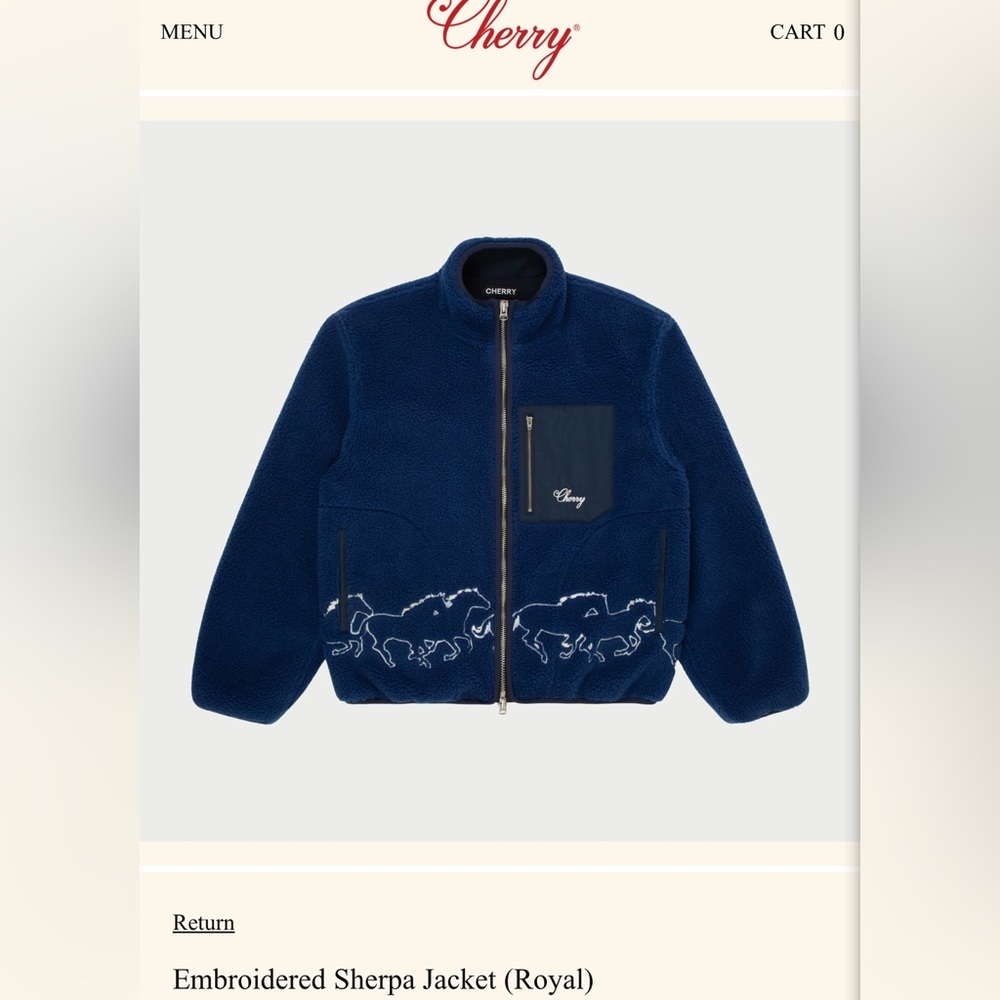 Cherry LA embroidered Sherpa jacket in Royal